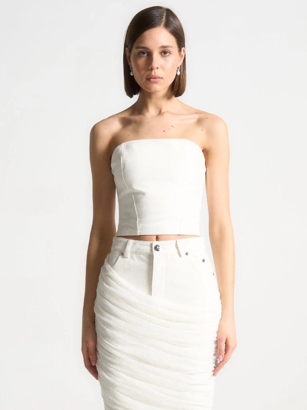 Manière De Voir Denim Bandeau Corset Top in Off White | US 6 | NWOT